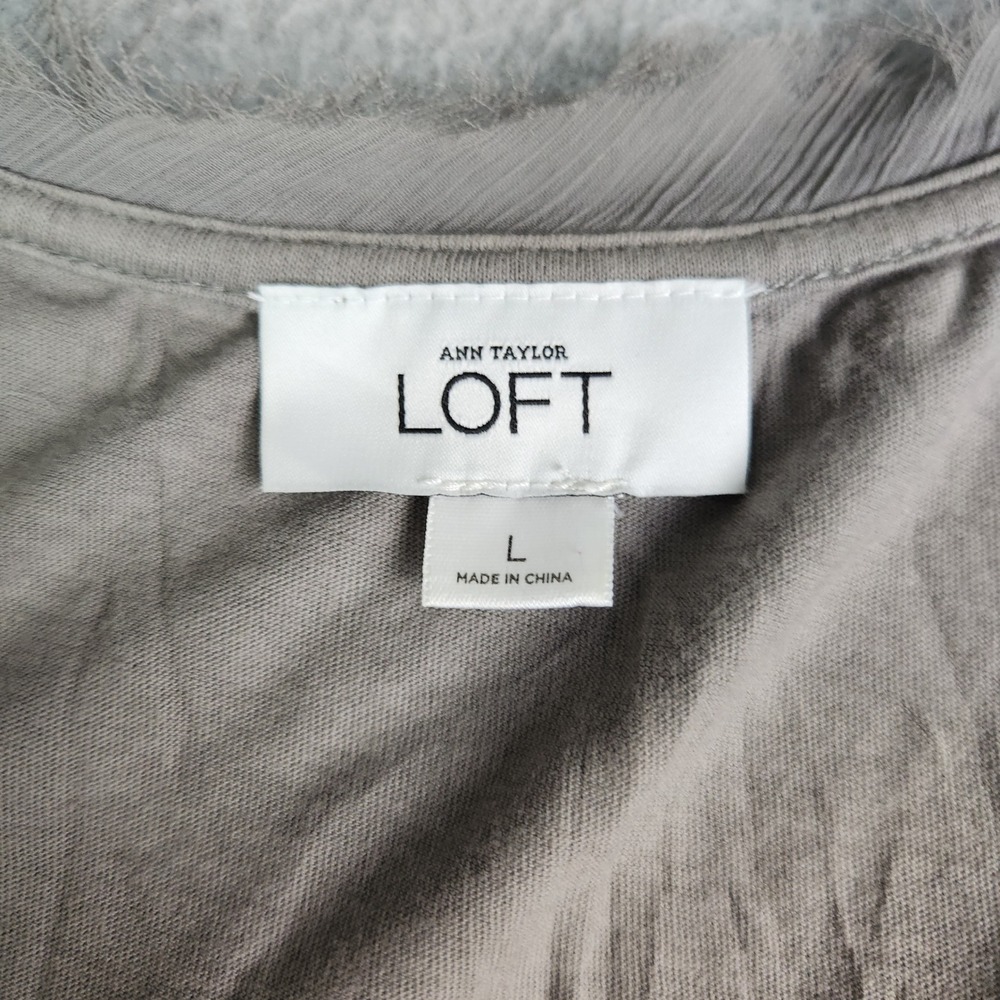 LOFT Tank Top Womens Large Taupe Cotton Sequin Fringe Trim Slim Fit Sleeveless - Picture 2 of 7